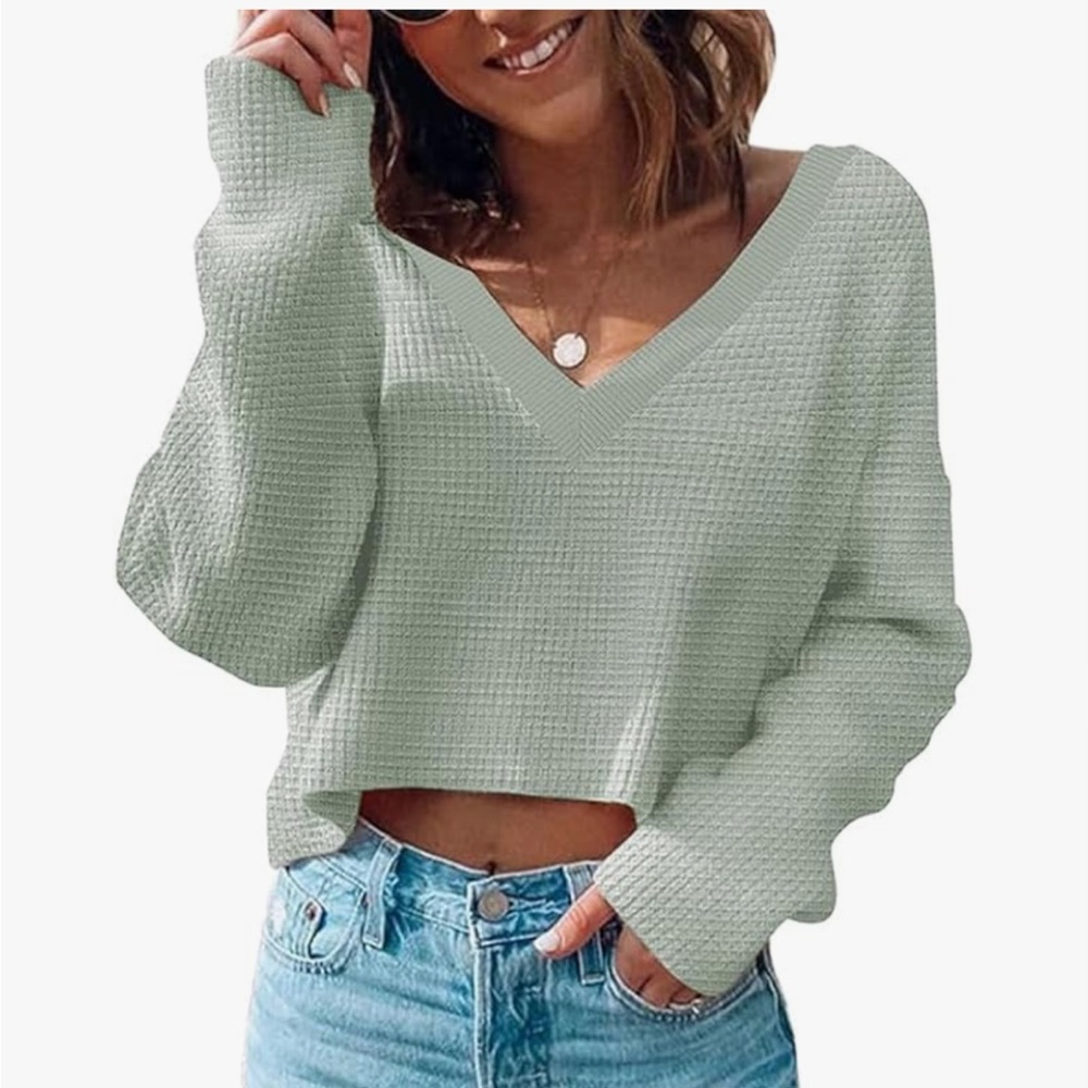 Sage green waffle knit top